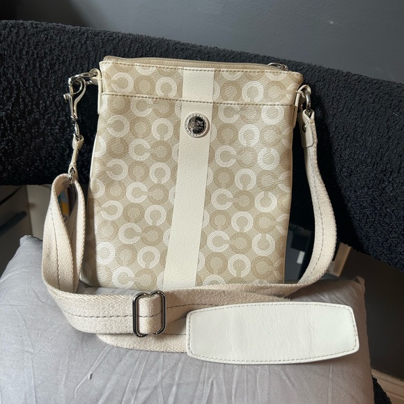 Coach Handbags - Vintage Coach Signature Stripe Crossbody Ivory Stripe Swingpack
